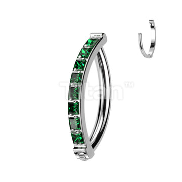 Implant Grade Titanium Hinged Hoop With Pave Square CZ Belly Button Ring - Image 4