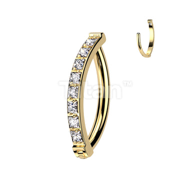 Implant Grade Titanium Hinged Hoop With Pave Square CZ Belly Button Ring - Image 5