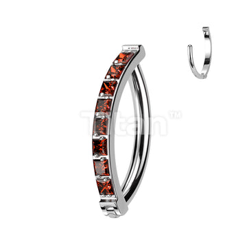 Implant Grade Titanium Hinged Hoop With Pave Square CZ Belly Button Ring - Image 6