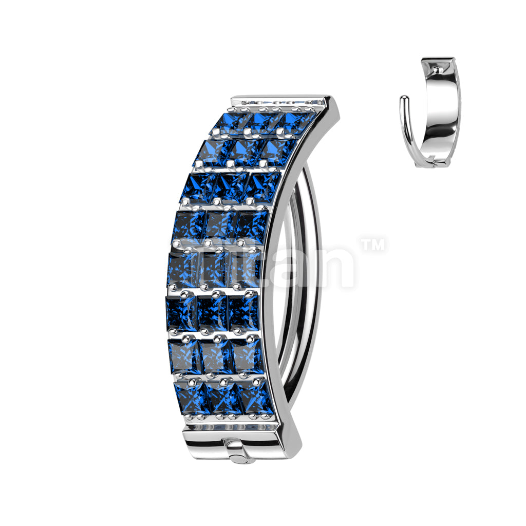Implant Grade Titanium Hinged Hoop With 3 Pave Line Square CZ Belly Button Ring - Image 2