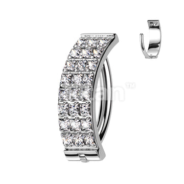 Implant Grade Titanium Hinged Hoop With 3 Pave Line Square CZ Belly Button Ring - Image 3