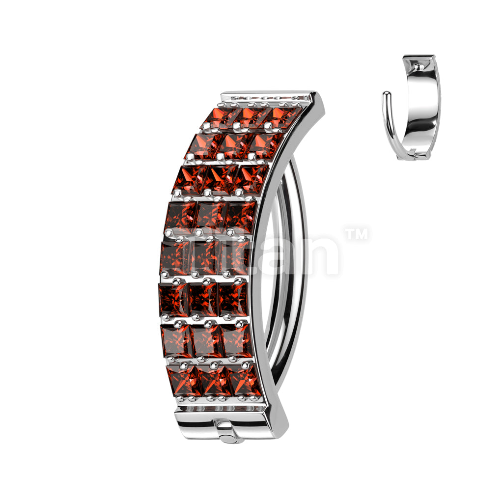 Implant Grade Titanium Hinged Hoop With 3 Pave Line Square CZ Belly Button Ring - Image 6