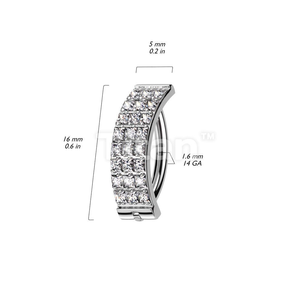 Implant Grade Titanium Hinged Hoop With 3 Pave Line Square CZ Belly Button Ring - Image 7