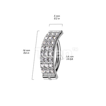 Implant Grade Titanium Hinged Hoop With 3 Pave Line Square CZ Belly Button Ring - Image 7