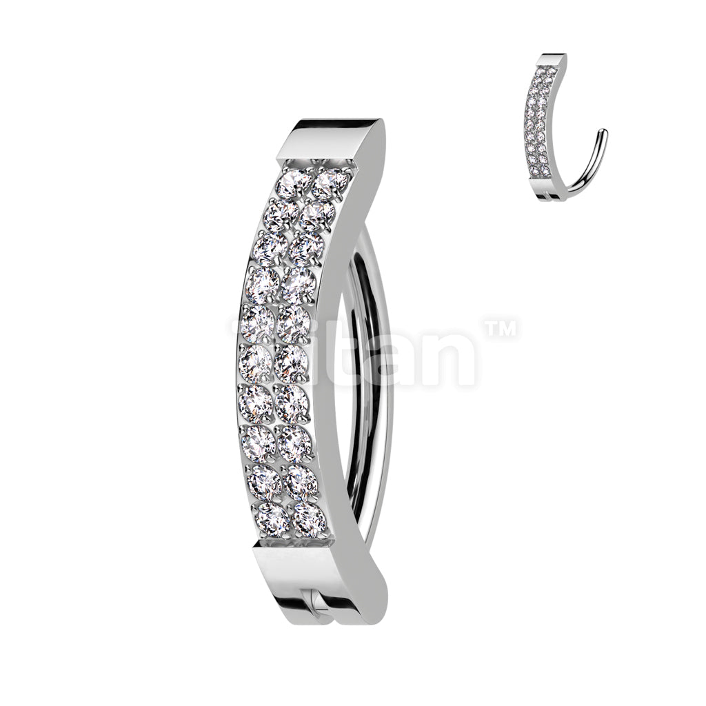 Implant Grade Titanium Hinged Hoop With Double Line CNC Set CZ Belly Button Ring - Image 2