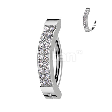 Implant Grade Titanium Hinged Hoop With Double Line CNC Set CZ Belly Button Ring - Image 2