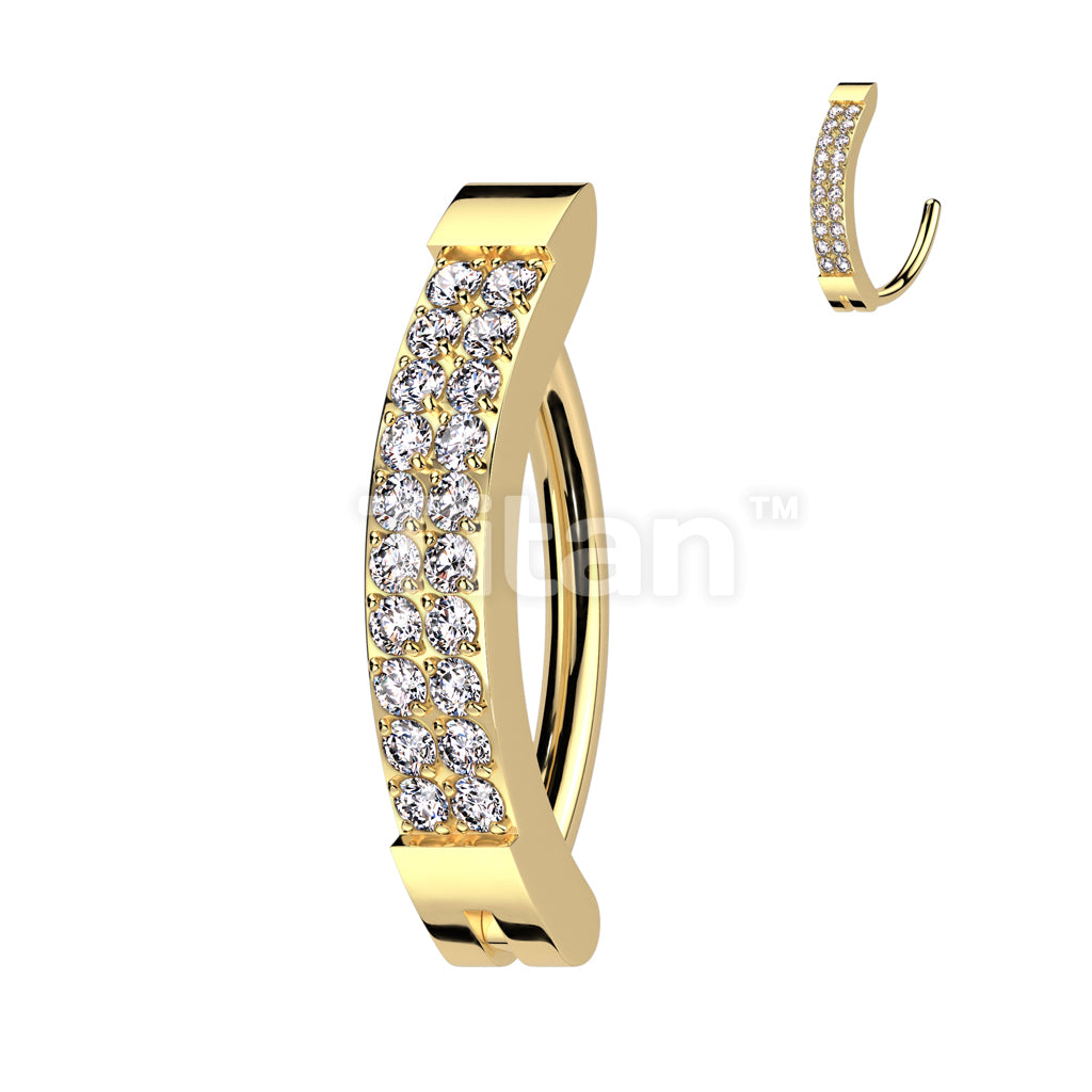 Implant Grade Titanium Hinged Hoop With Double Line CNC Set CZ Belly Button Ring - Image 3