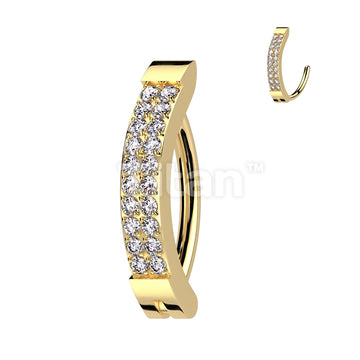 Implant Grade Titanium Hinged Hoop With Double Line CNC Set CZ Belly Button Ring - Image 3