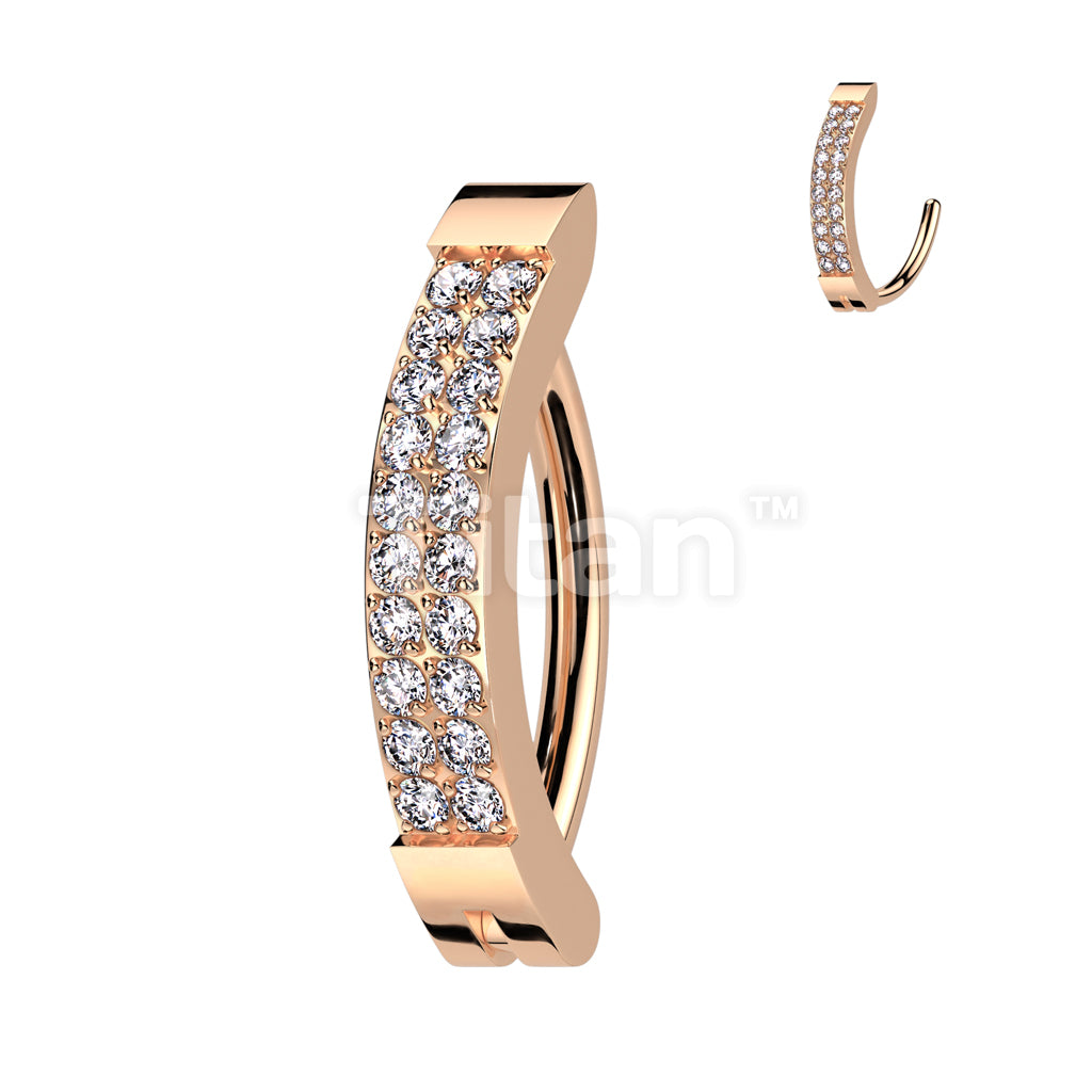 Implant Grade Titanium Hinged Hoop With Double Line CNC Set CZ Belly Button Ring - Image 4