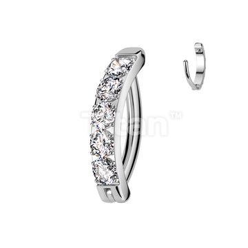 Implant Grade Titanium Hinged Hoop With CNC Set CZ Belly Button Ring - Image 2