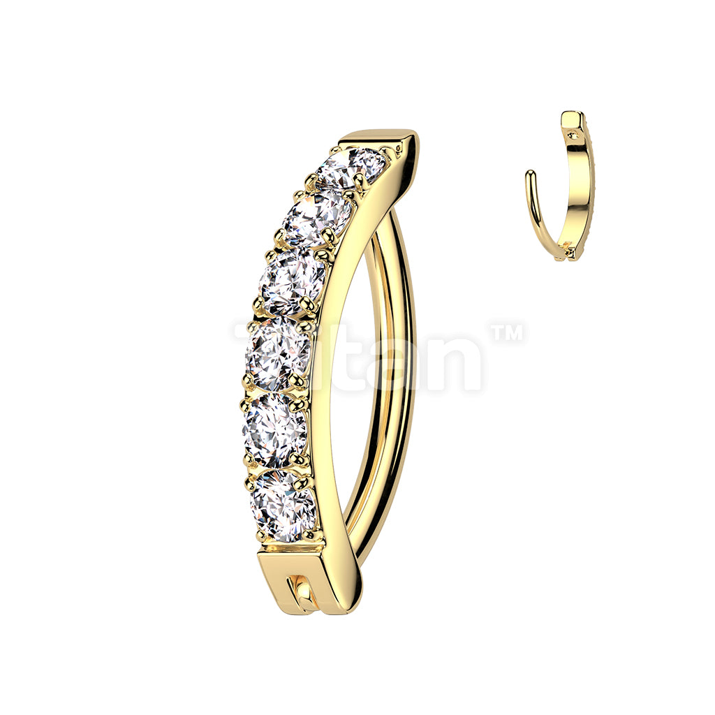 Implant Grade Titanium Hinged Hoop With CNC Set CZ Belly Button Ring - Image 5