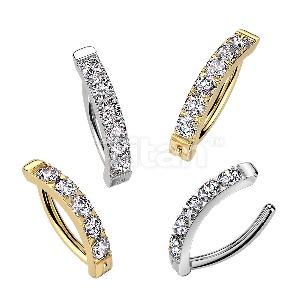 Implant Grade Titanium Hinged Hoop With CNC Set CZ Belly Button Ring
