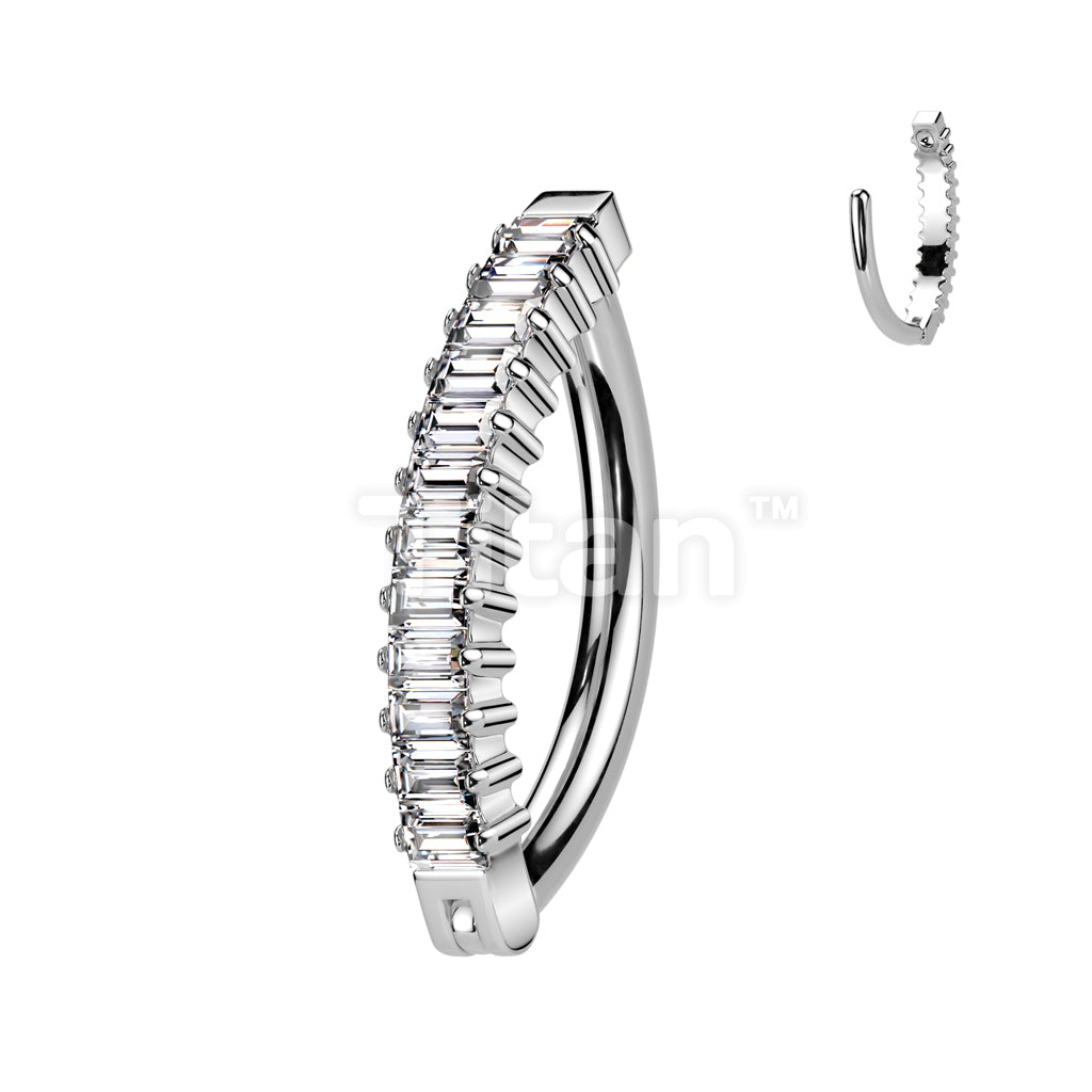 Implant Grade Titanium Hinged Vertical Baguette CZ Hoop Belly Button Ring - Image 2