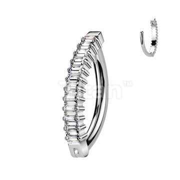 Implant Grade Titanium Hinged Vertical Baguette CZ Hoop Belly Button Ring - Image 2