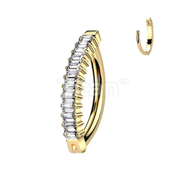 Implant Grade Titanium Hinged Vertical Baguette CZ Hoop Belly Button Ring - Image 3