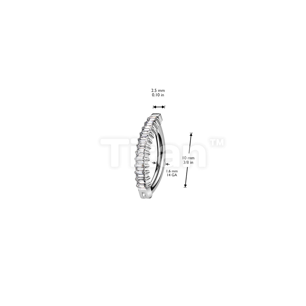 Implant Grade Titanium Hinged Vertical Baguette CZ Hoop Belly Button Ring - Image 5