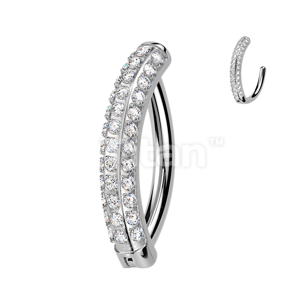 Titanium Hinged Hoop Belly Button Ring With Pave CNC Set CZ Triple Line  - Image 2