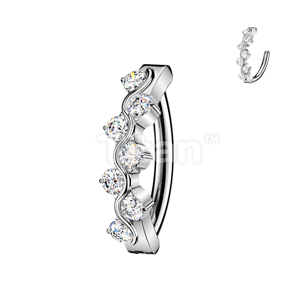 Titanium Hinged Hoop Belly Button Ring With CZ Accented Wave - Image 2