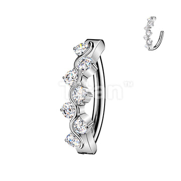 Titanium Hinged Hoop Belly Button Ring With CZ Accented Wave - Image 2