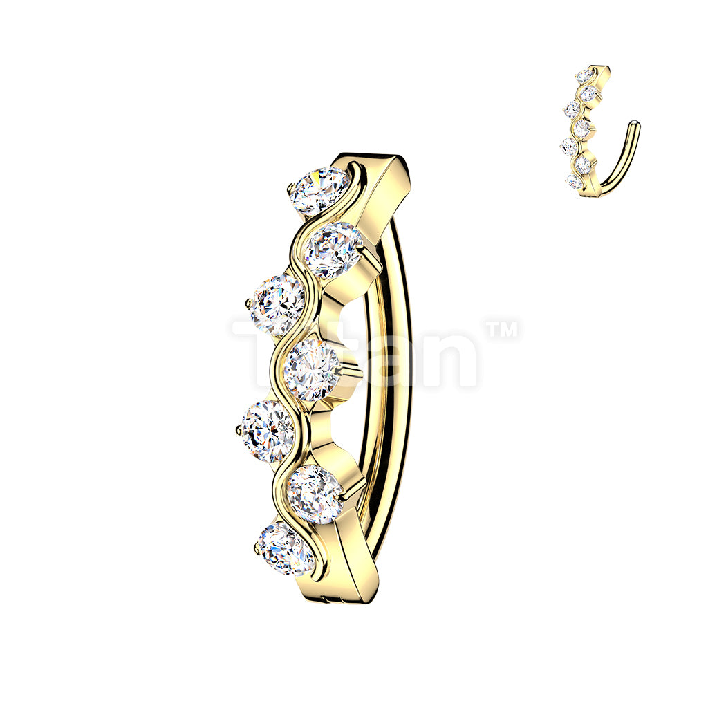 Titanium Hinged Hoop Belly Button Ring With CZ Accented Wave - Image 3