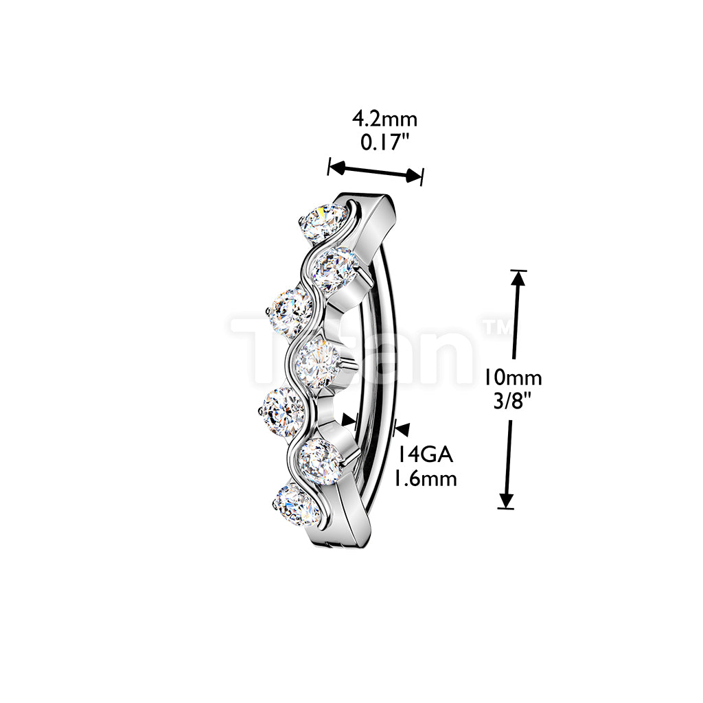 Titanium Hinged Hoop Belly Button Ring With CZ Accented Wave - Image 4