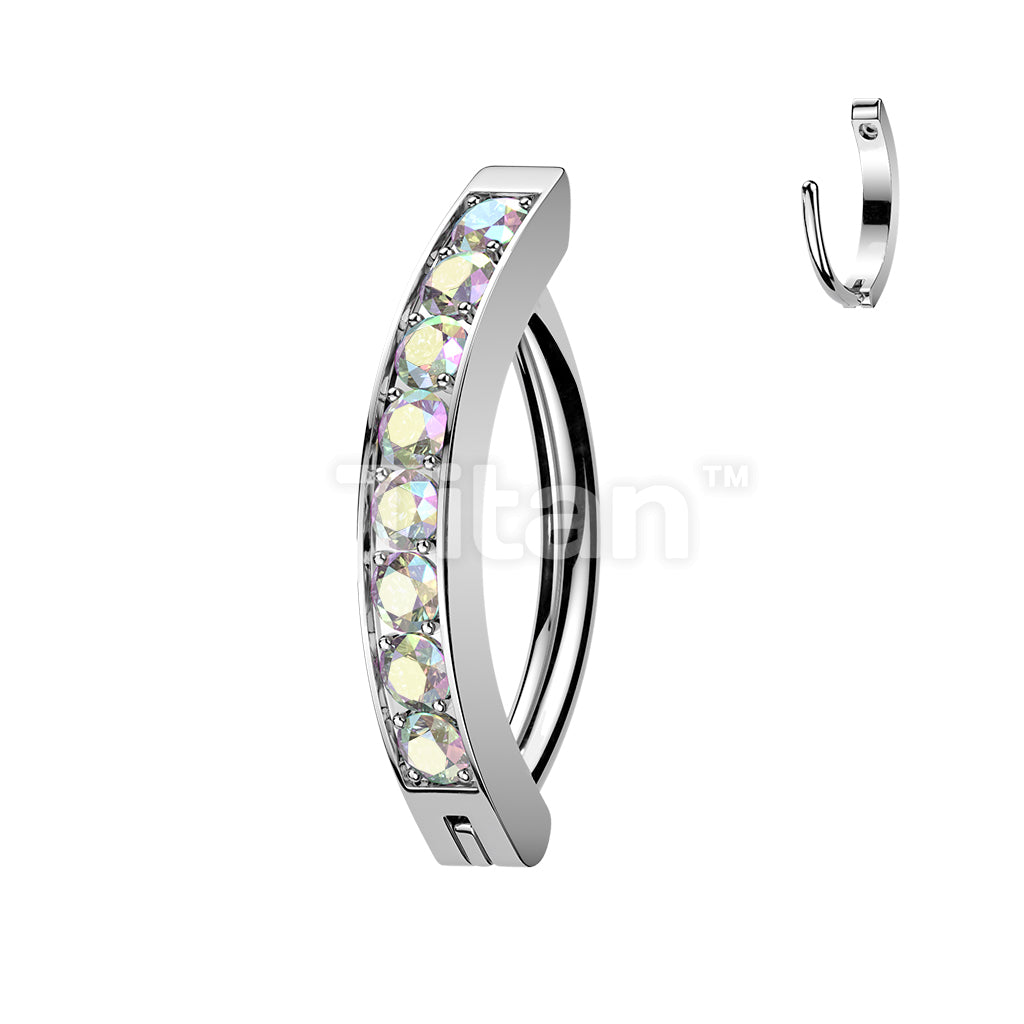 Titanium Hinged Hoop Belly Button Ring With 2mm CNC Set CZs - Image 2