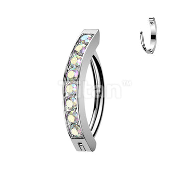Titanium Hinged Hoop Belly Button Ring With 2mm CNC Set CZs - Image 2