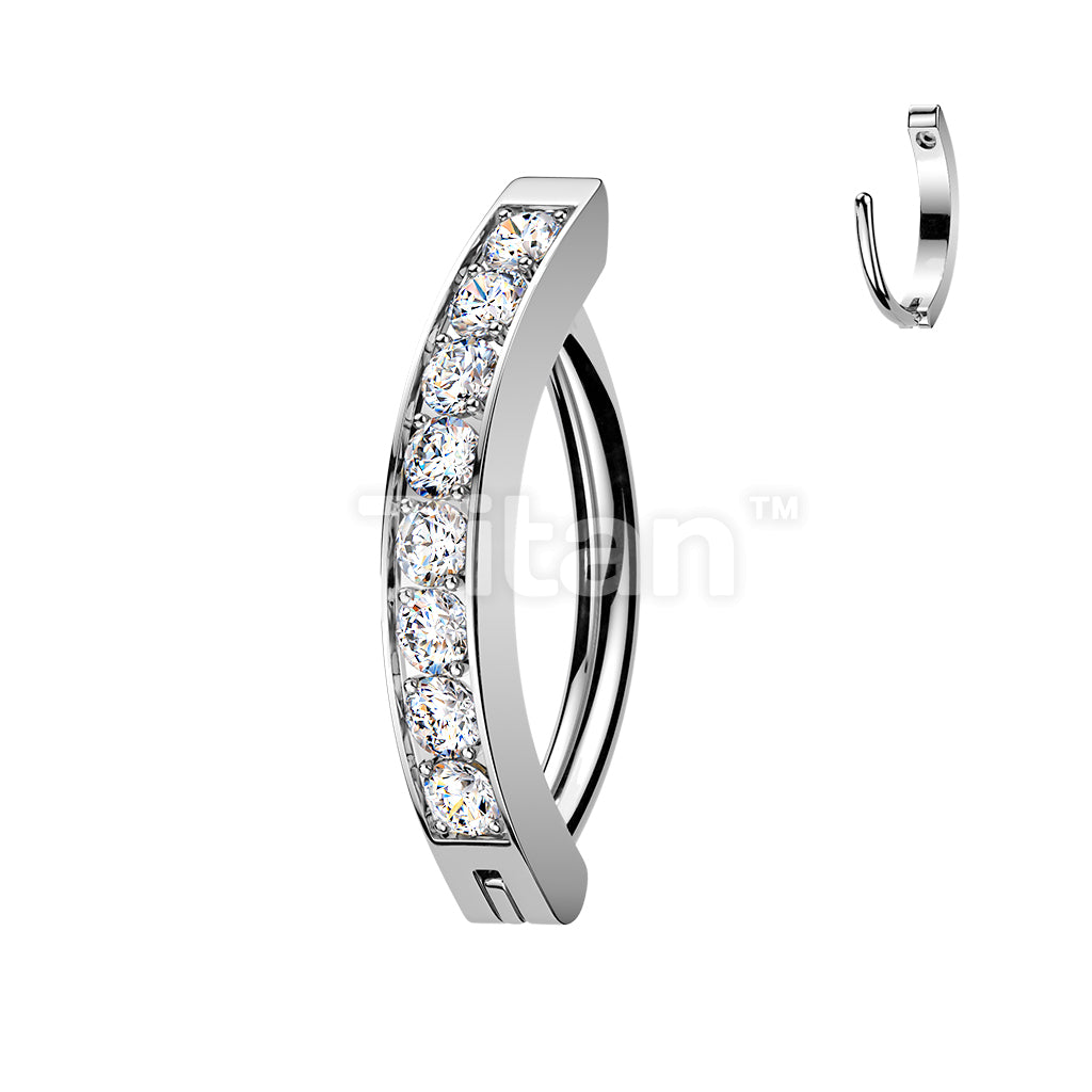 Titanium Hinged Hoop Belly Button Ring With 2mm CNC Set CZs - Image 3
