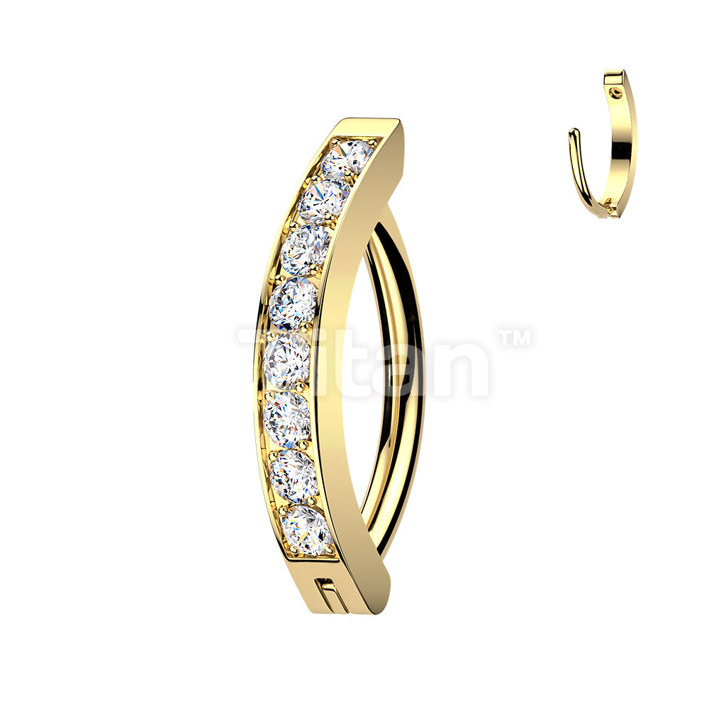Titanium Hinged Hoop Belly Button Ring With 2mm CNC Set CZs - Image 4