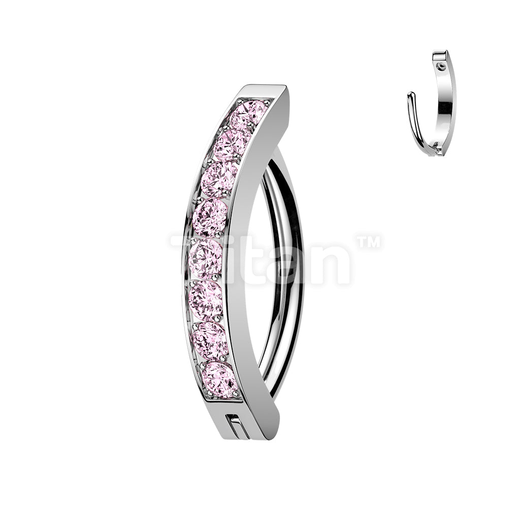 Titanium Hinged Hoop Belly Button Ring With 2mm CNC Set CZs - Image 6