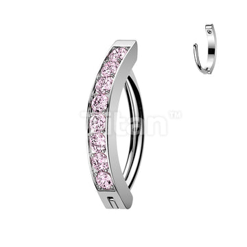 Titanium Hinged Hoop Belly Button Ring With 2mm CNC Set CZs - Image 6