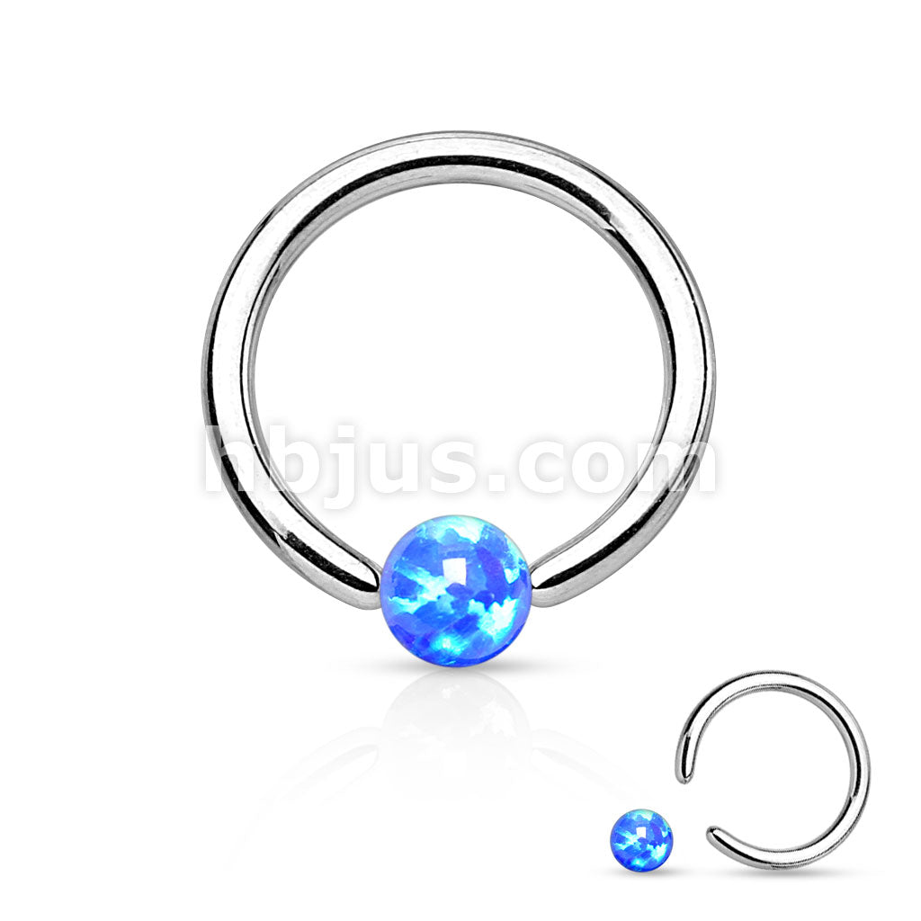 Synthetic Opal Stone 316L Surgical Steel Captive Bead Ring - Image 2
