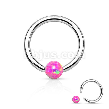 Synthetic Opal Stone 316L Surgical Steel Captive Bead Ring - Image 4