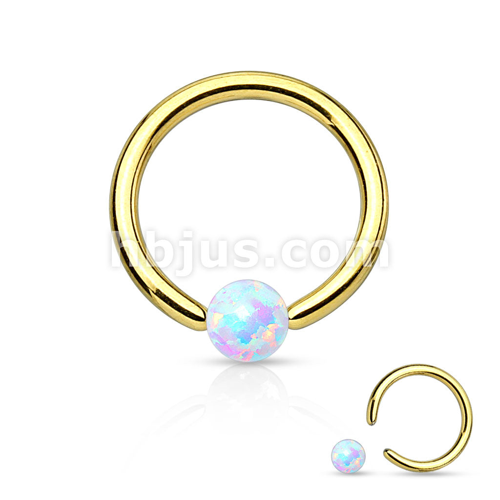 Synthetic Opal Stone Iron Plating over 316L Surgical Steel Captive Bead... - Image 2