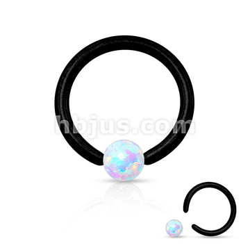 Synthetic Opal Stone Iron Plating over 316L Surgical Steel Captive Bead... - Image 3