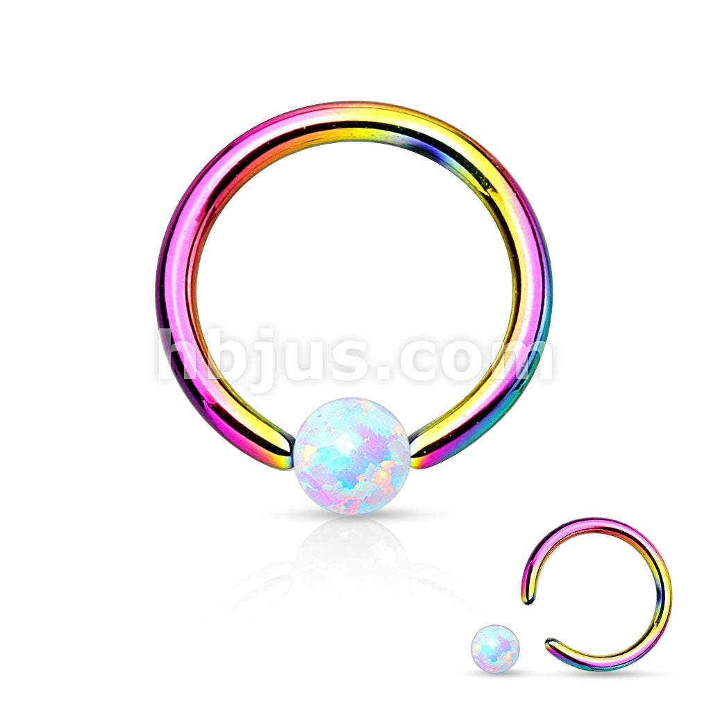 Synthetic Opal Stone Iron Plating over 316L Surgical Steel Captive Bead... - Image 5
