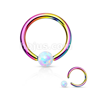 Synthetic Opal Stone Iron Plating over 316L Surgical Steel Captive Bead... - Image 5
