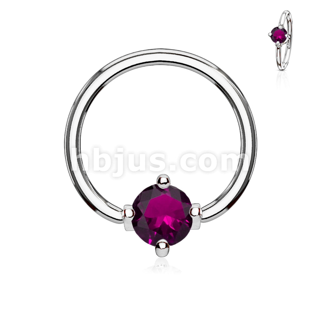 316L Surgical Steel Prong Set Round CZ Captive Rings 316L Surgical Steel - Image 2