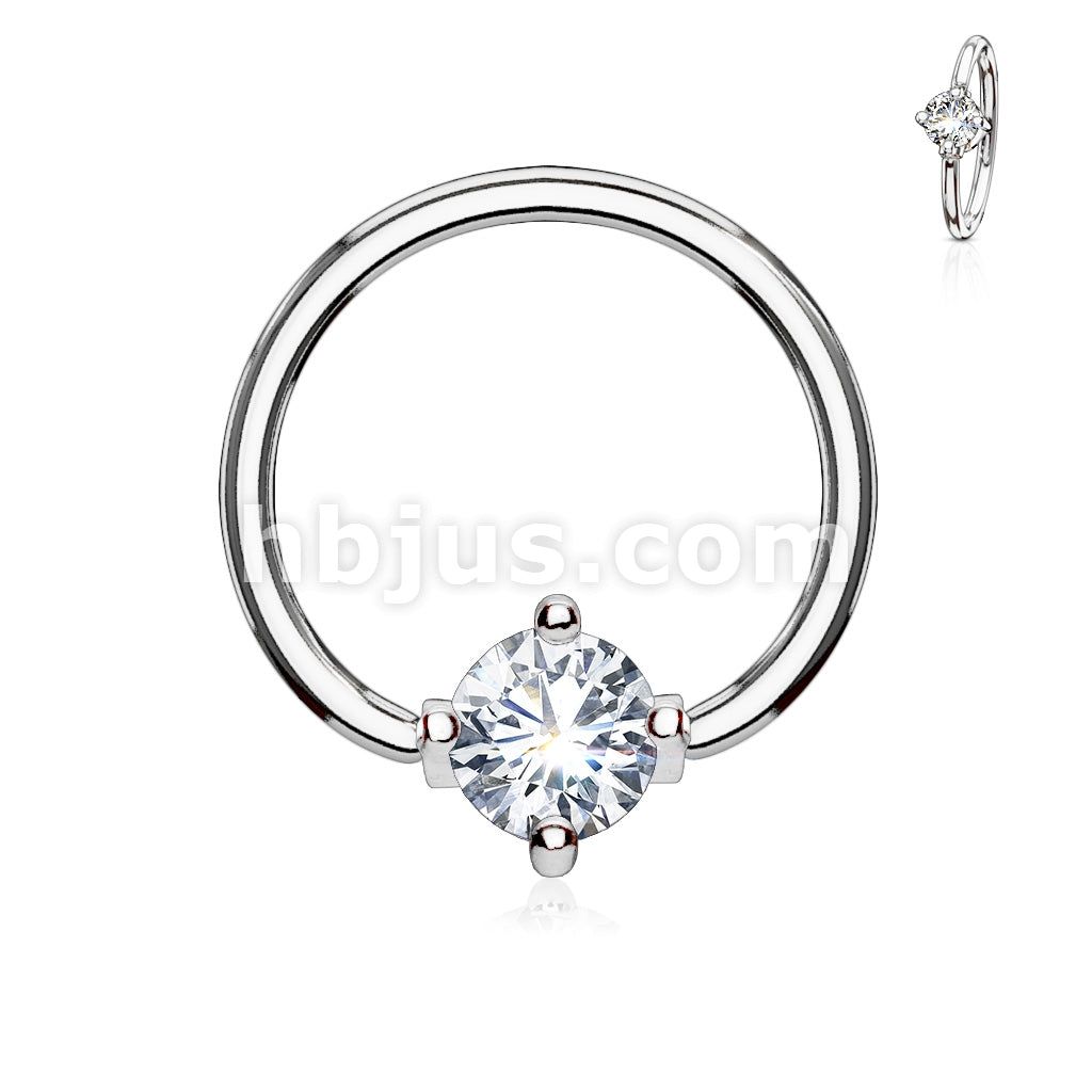 316L Surgical Steel Prong Set Round CZ Captive Rings 316L Surgical Steel - Image 3