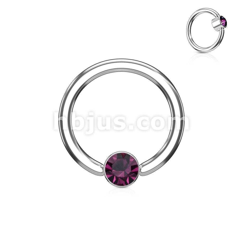 Crystal Set Round Flat Cylinder Captive Hoop Rings 316L surgical Steel - Image 2