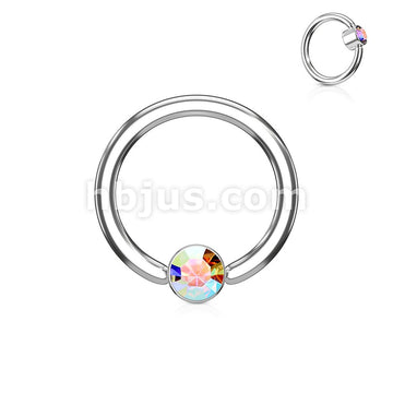 Crystal Set Round Flat Cylinder Captive Hoop Rings 316L surgical Steel - Image 3