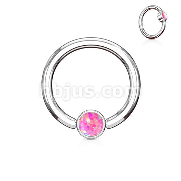 Opal Set Round Flat Cylinder Captive Hoop Rings 316L surgical Steel - Image 5
