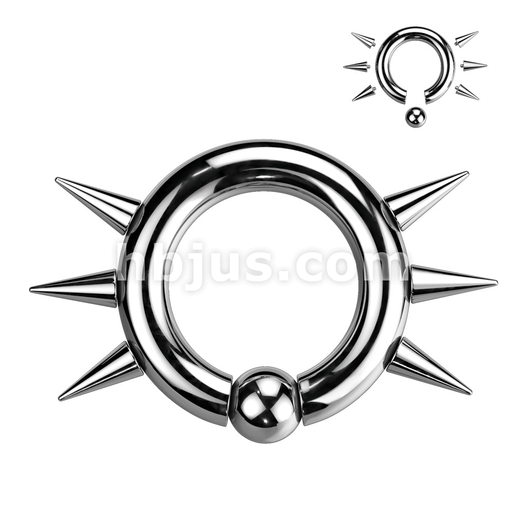 Easy Snap-In Captive Bead Ring w/ 6 Internally Threaded Spikes 316L... - Image 2
