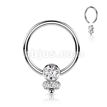3 CZ Cluster Round Flat Ball 316L Surgical Steel Captive Bead Ring - Image 3