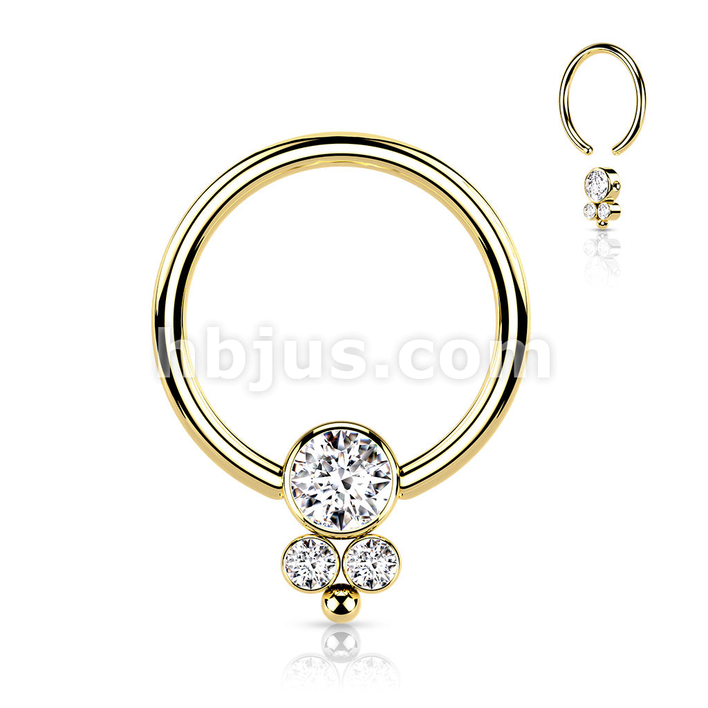 3 CZ Cluster Round Flat Ball 316L Surgical Steel Captive Bead Ring - Image 4
