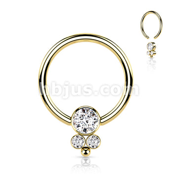 3 CZ Cluster Round Flat Ball 316L Surgical Steel Captive Bead Ring - Image 4