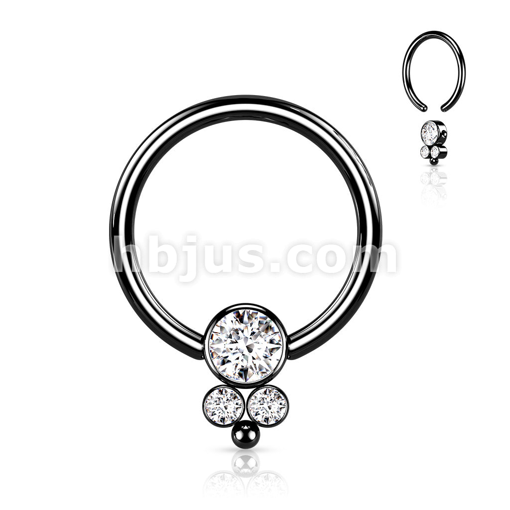 3 CZ Cluster Round Flat Ball 316L Surgical Steel Captive Bead Ring - Image 5