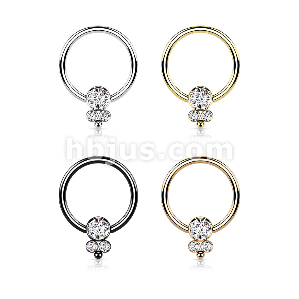 3 CZ Cluster Round Flat Ball 316L Surgical Steel Captive Bead Ring - Image 7