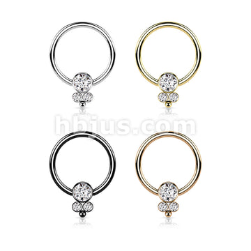 3 CZ Cluster Round Flat Ball 316L Surgical Steel Captive Bead Ring - Image 7