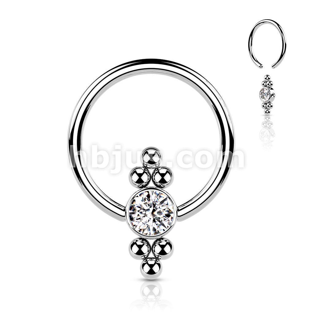 CZ Flat Ball with Clusters On Each Side 316L Surgical Steel Captive... - Image 3